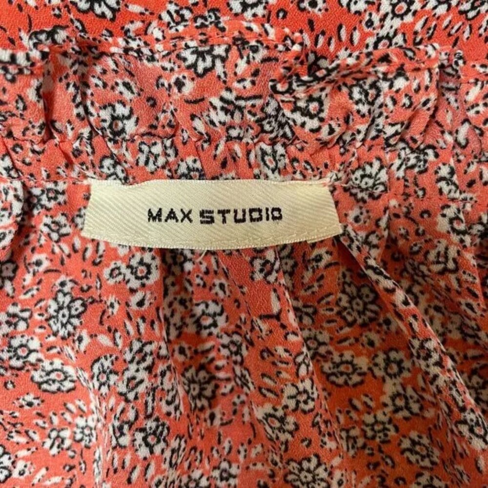 Max Studio Flutter Short Sleeve Top Red Coral Floral Relaxed Fit Size 1X - Picture 6 of 8